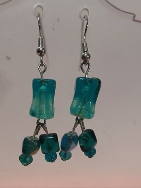 Teal Glass Bead Dangle Earrings